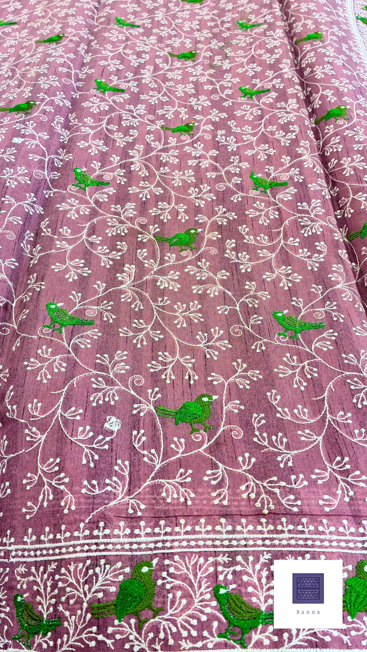 Tussar embroidery saree - Light Purple