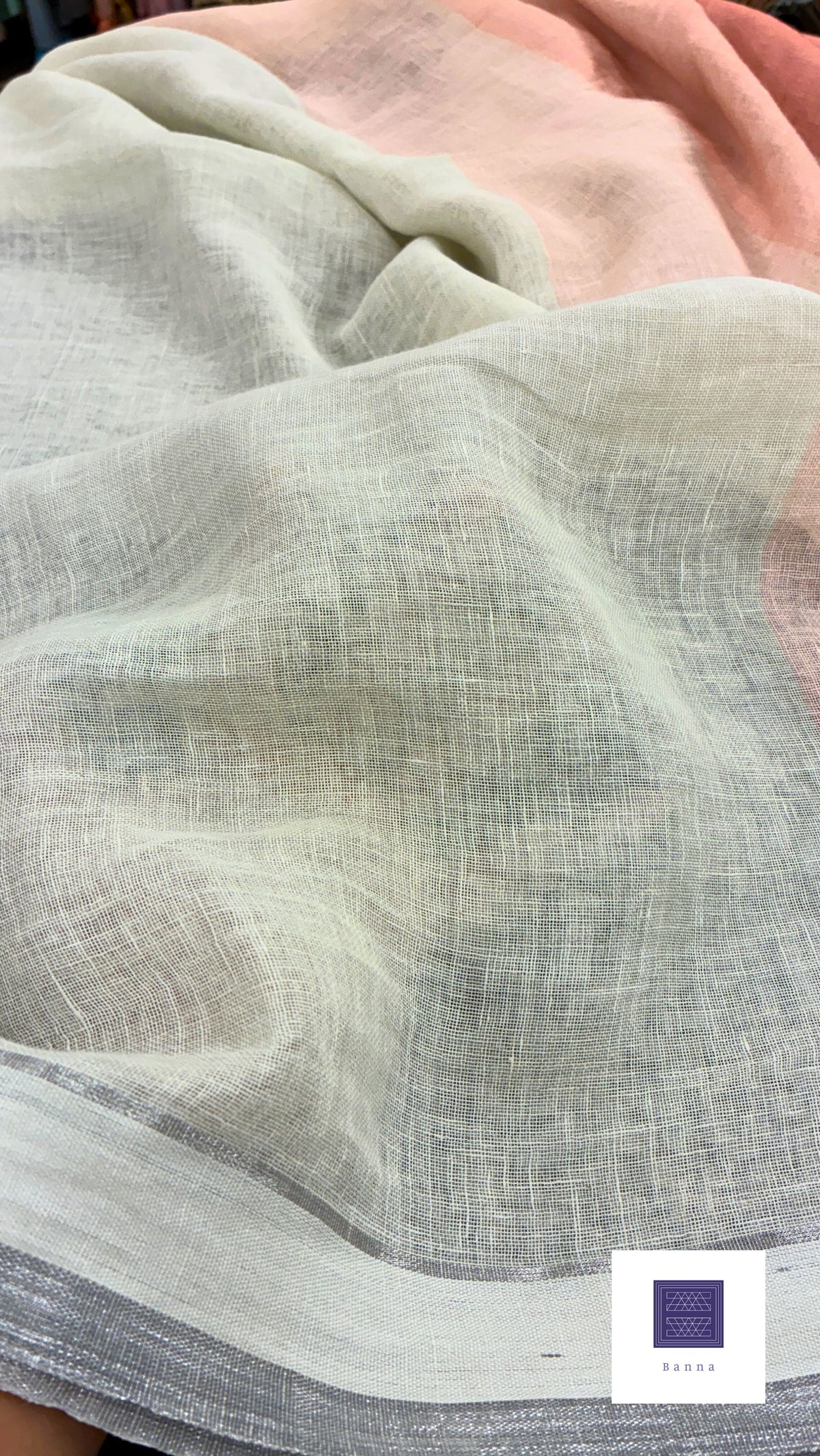 Pure Handloom Linen Saree - White