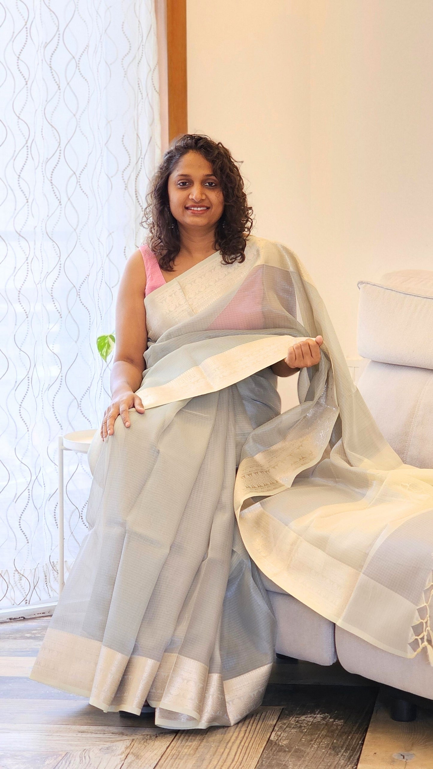 Kota Tissue Saree - Grey