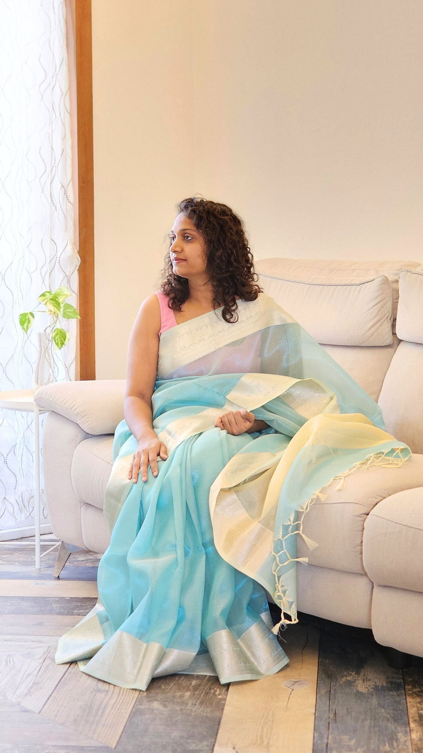 Kota Tissue Saree - Blue