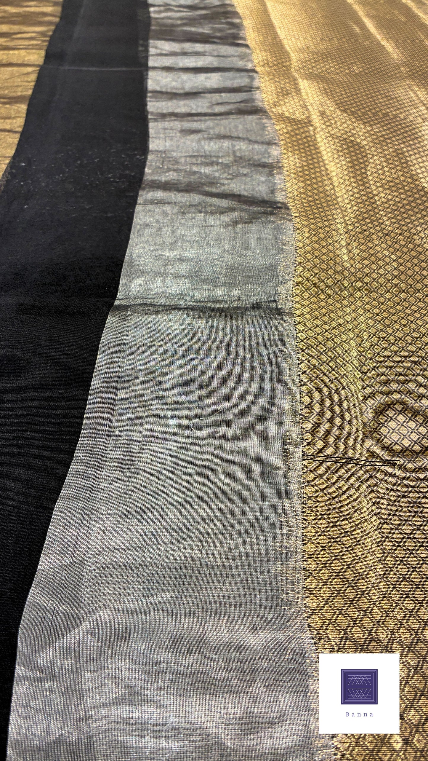 Pure Tissue and Organza silk saree - Black Gold Silver