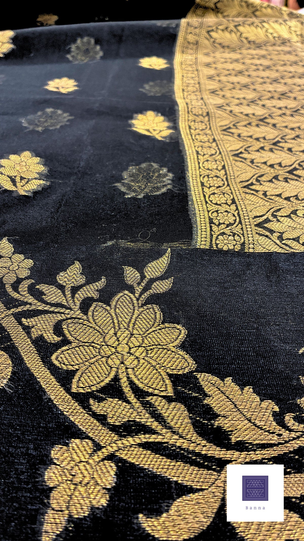 Traditional Banarasi Weaving in Organza - Black