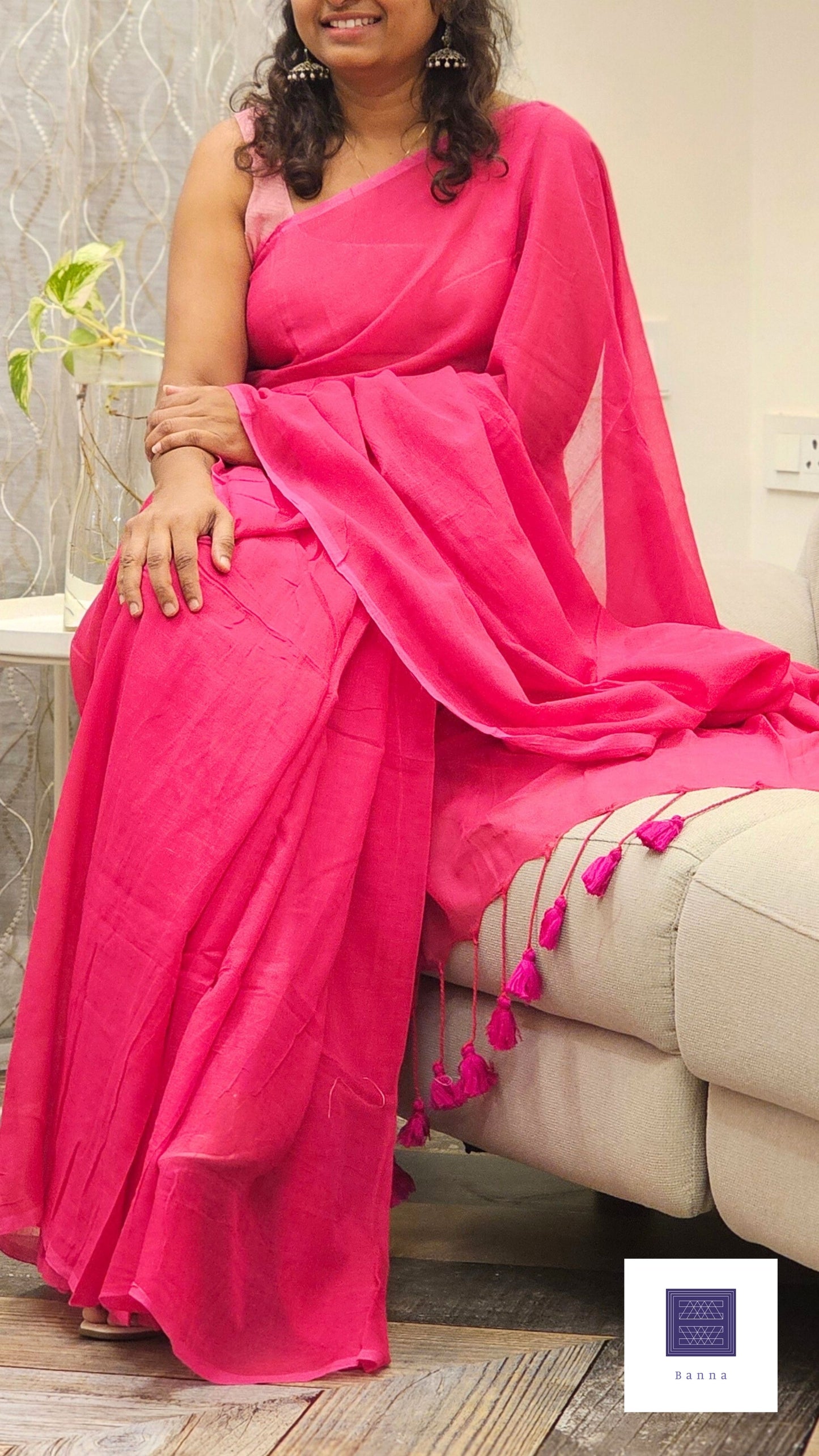 Soft Solid Mulmul Cotton saree - Pink