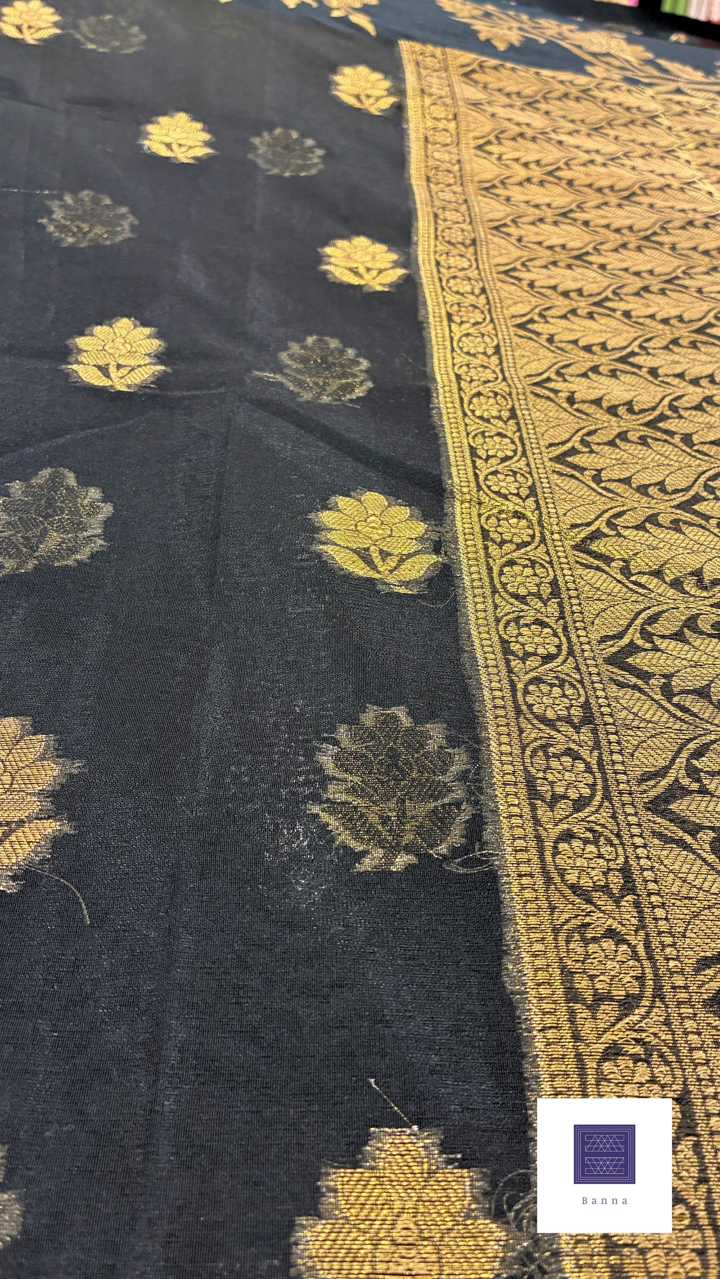 Traditional Banarasi Weaving in Organza - Black
