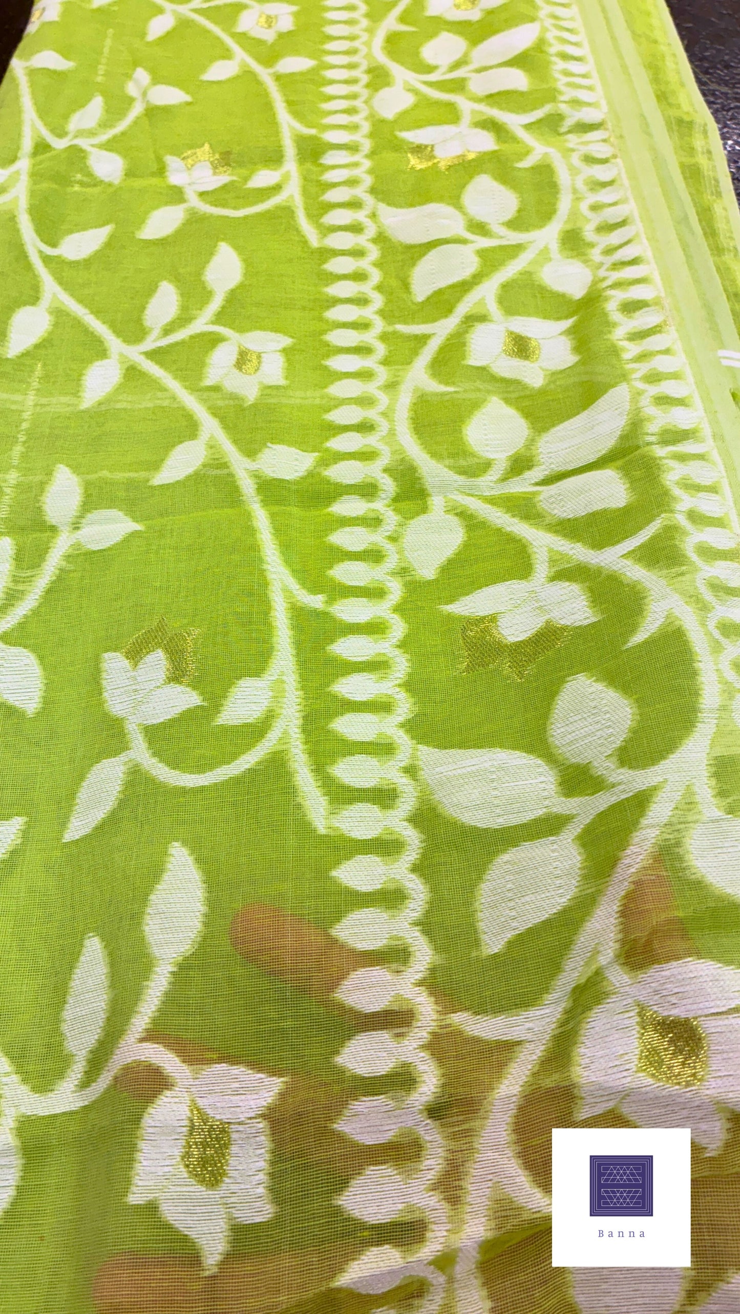 Jamdhani Cotton Saree - Neon Green