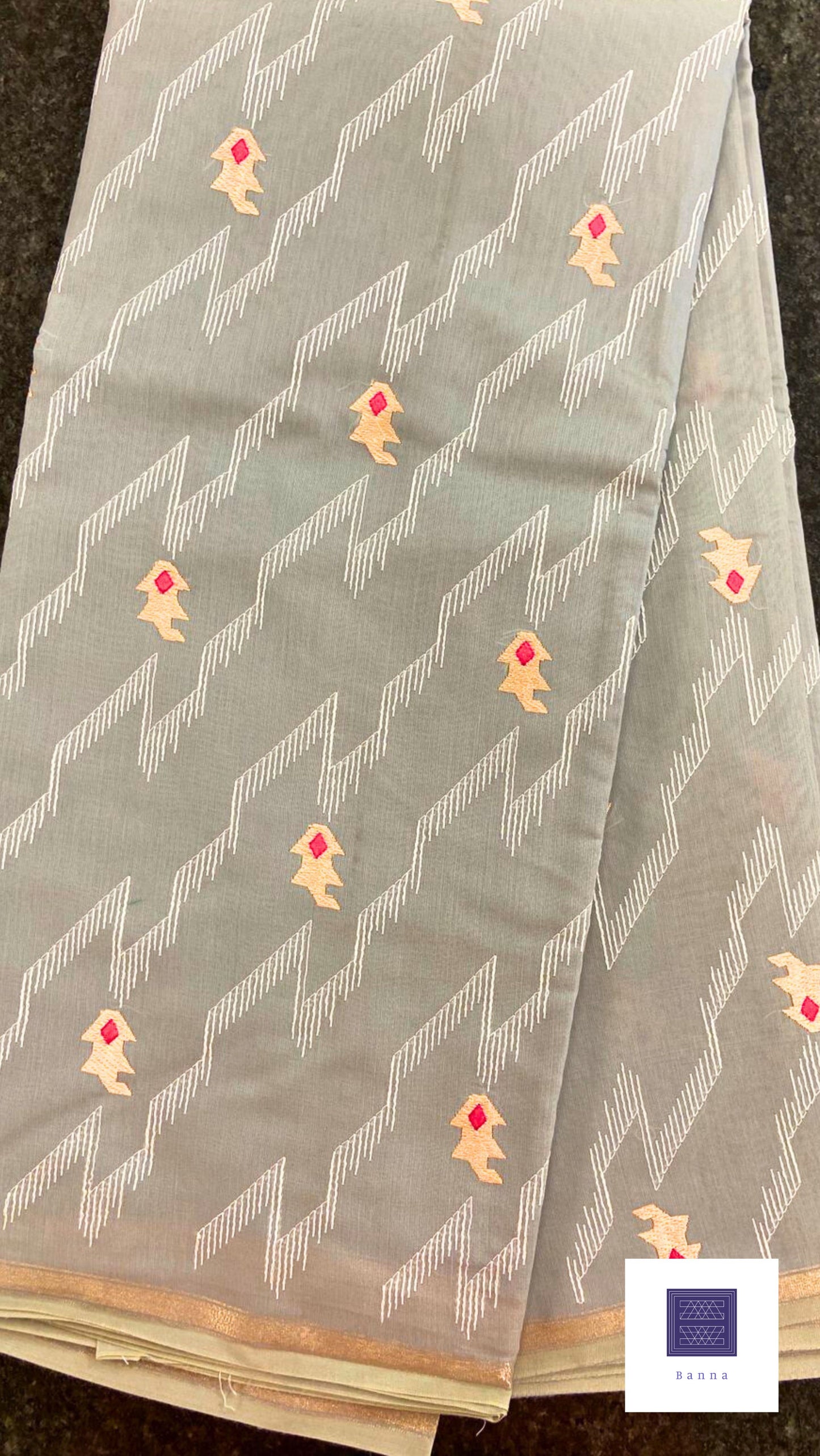 Work love, everyday saree in all new embroidery work - Grey