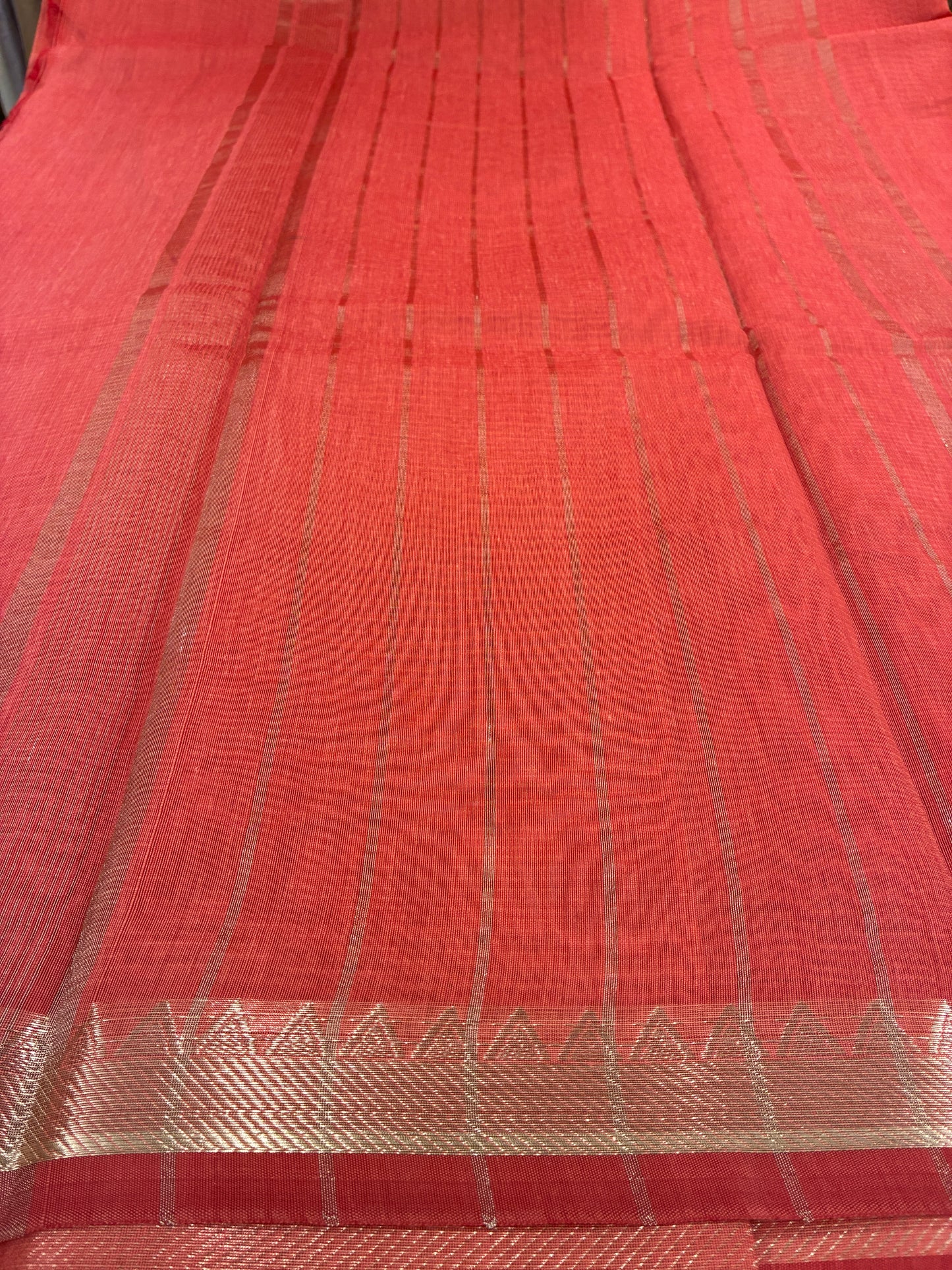 Cotton Saree temple border - Peach