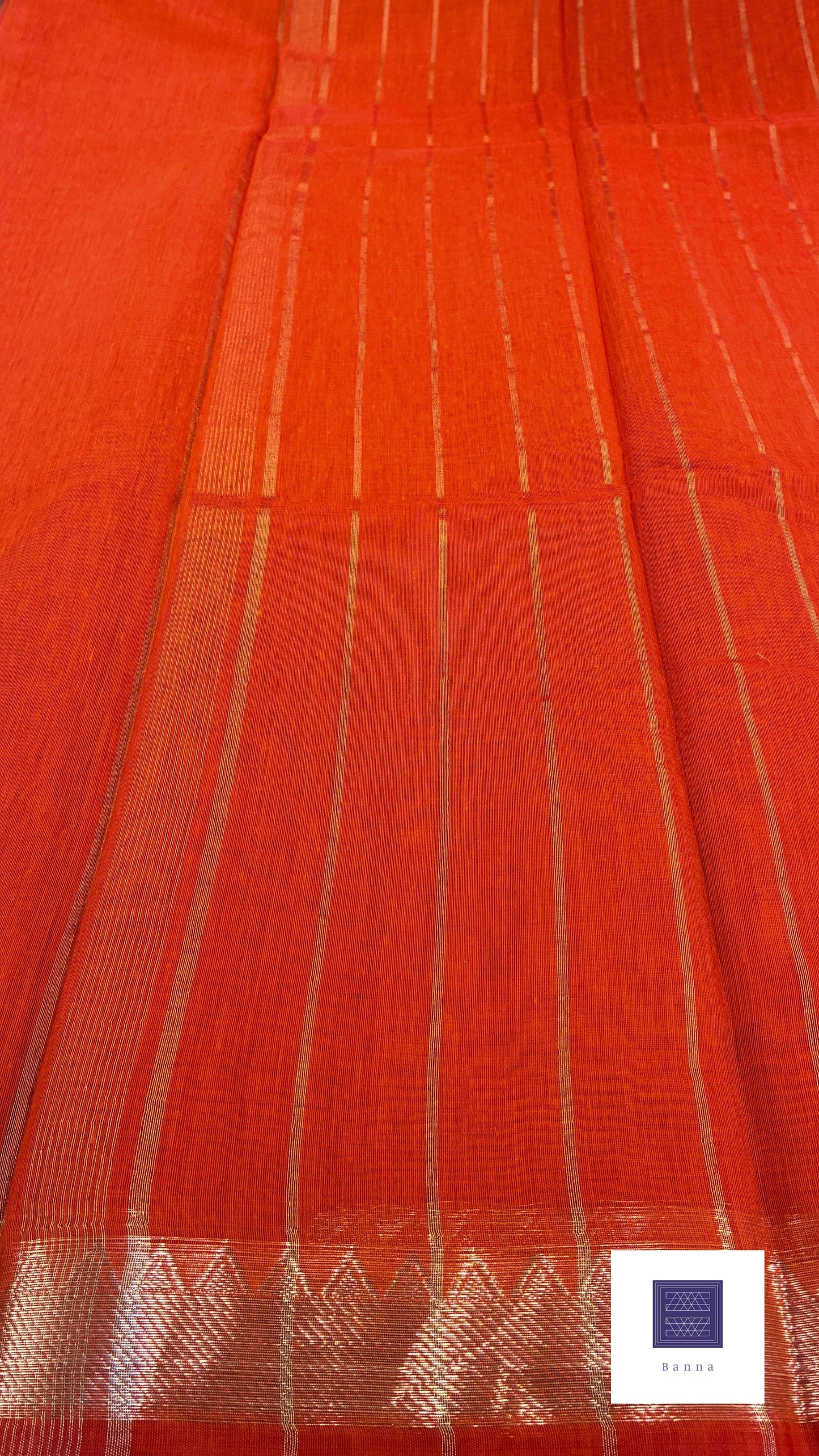 Cotton Saree temple border - Orange