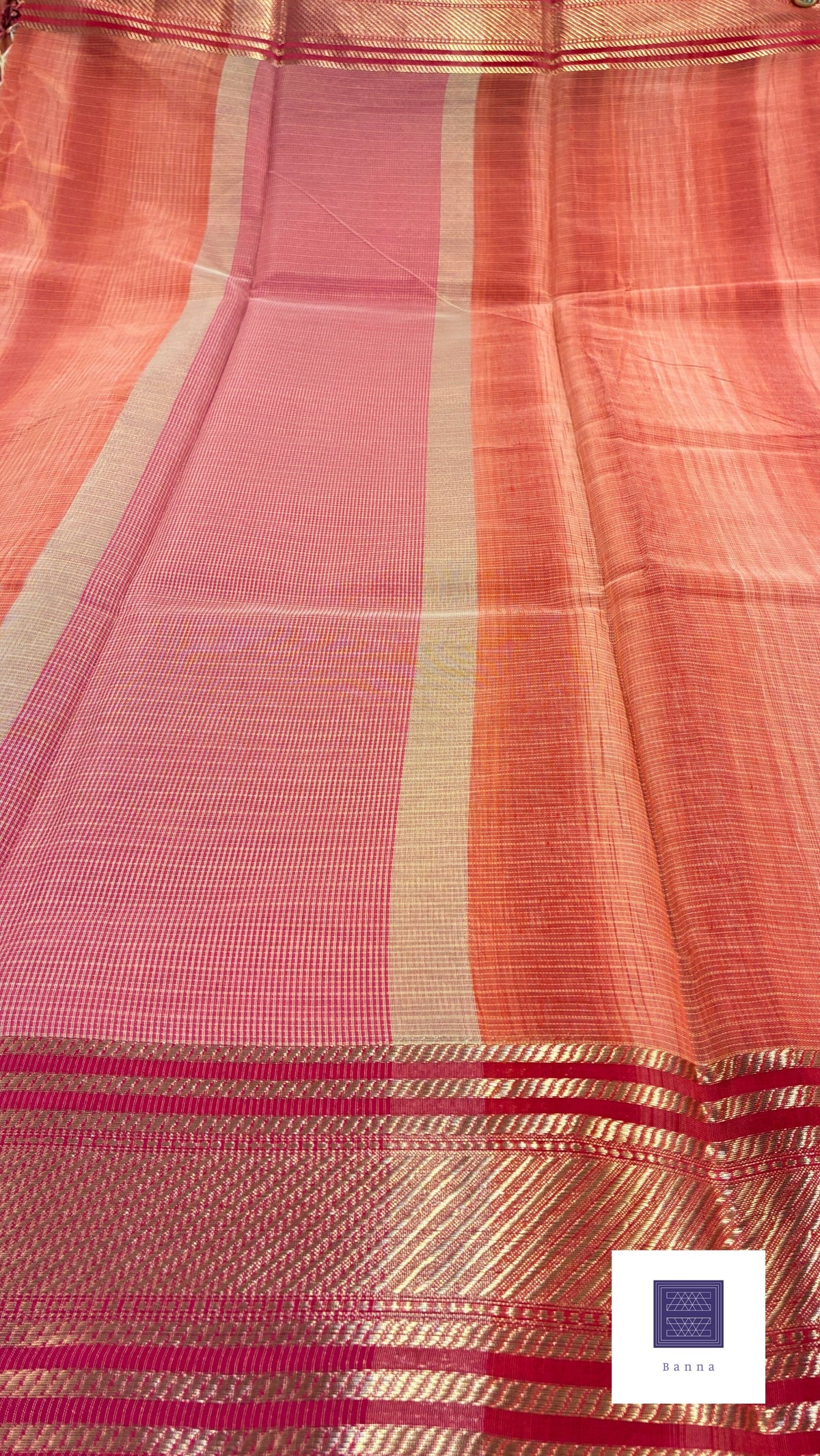 Kota Cotton Contrast with Shaded saree - Orange and Pink