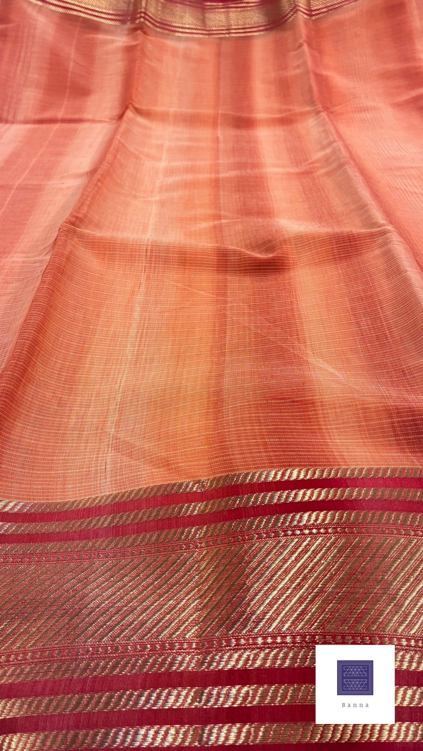 Kota Cotton Contrast with Shaded saree - Orange and Pink
