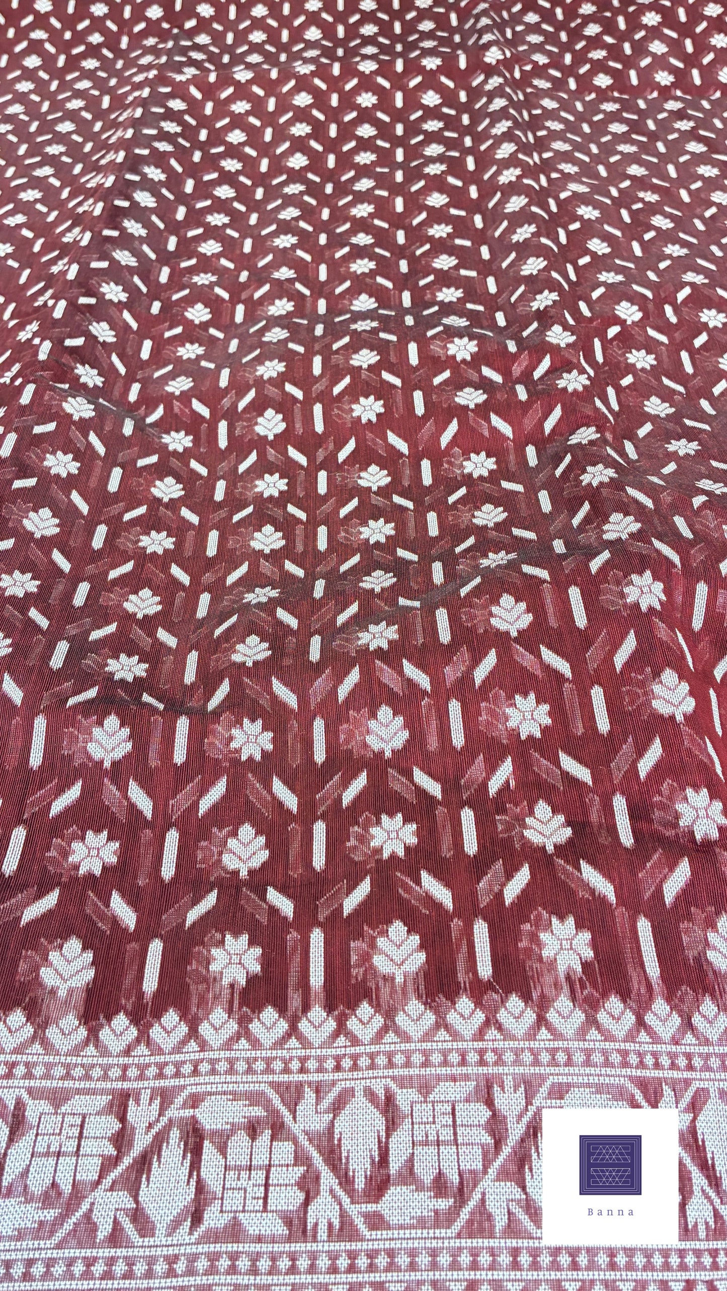 Jamdhani Cotton Saree with Silk thread work (Resham) - Dark Wine