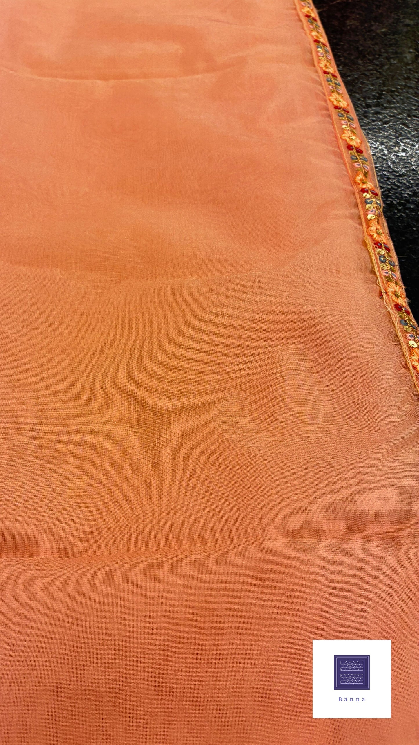 Organza Saree with Lace embellishment - Peach