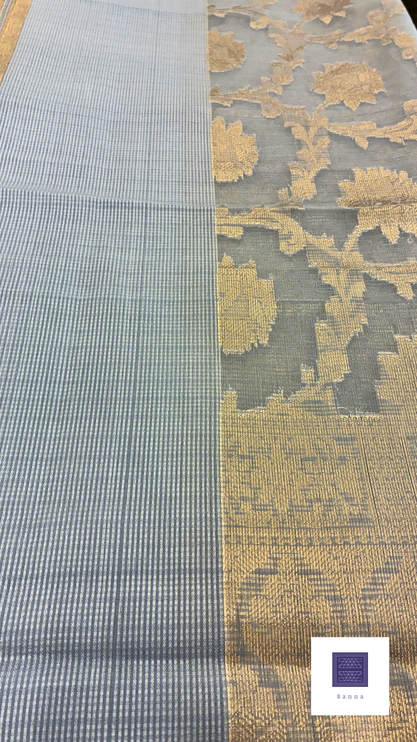 Kota cotton saree with floral weaving - Grey