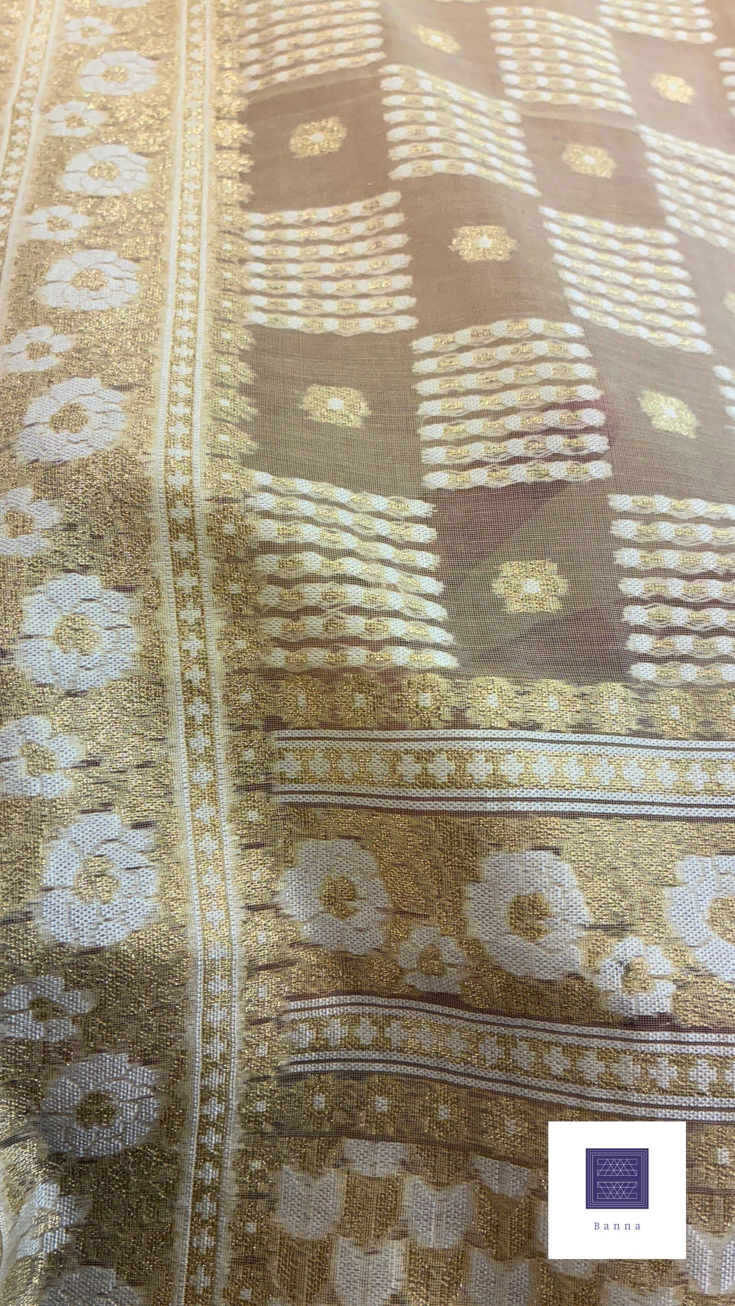 Handloom Jamdhani Cotton Saree - Light Beige