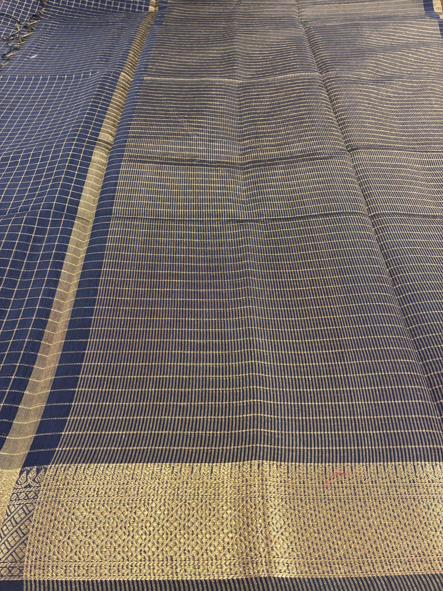 Cotton silk with checks - Navy Blue