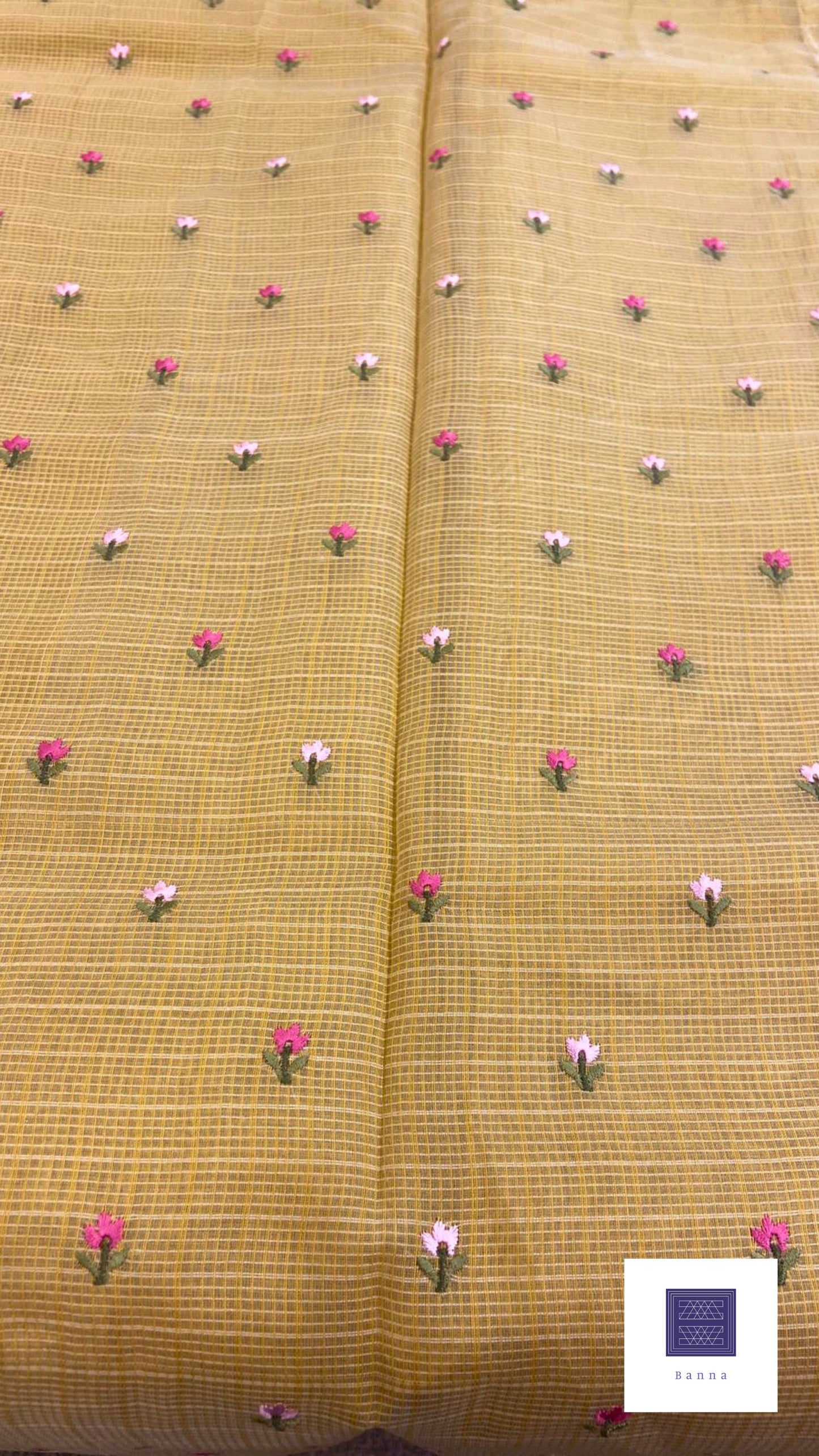 Banna's signature kota cotton saree - Light Yellow