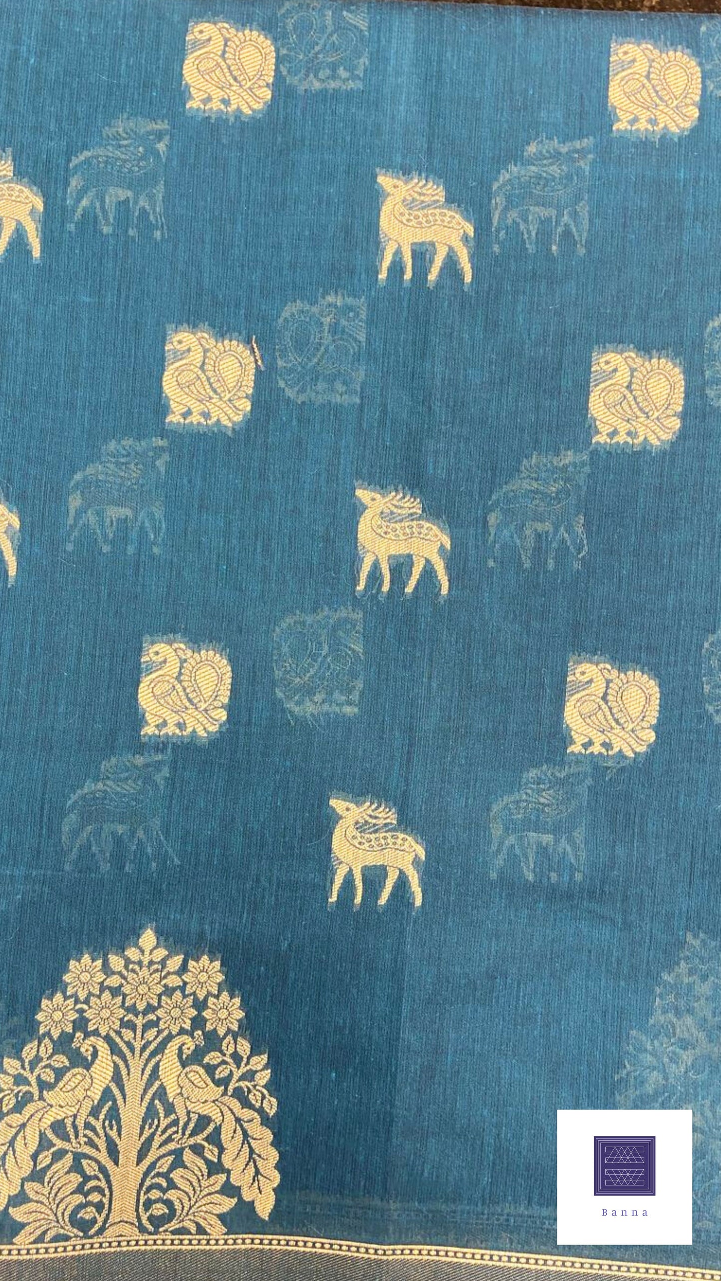 Cotton Saree with thread weaving - Dark Blue