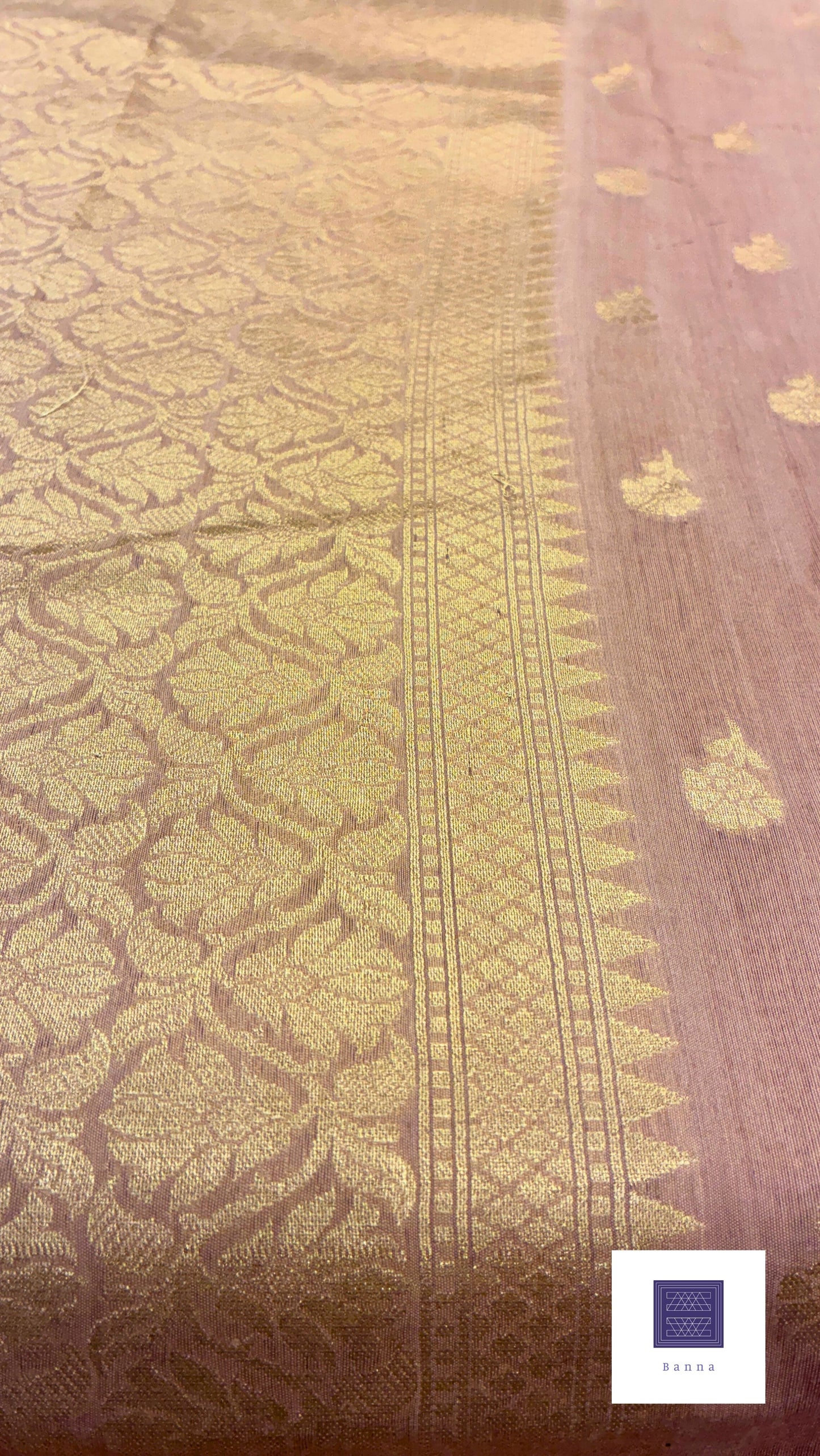 Pure Handloom soft Cotton Banarasi saree - Onion Peel Color