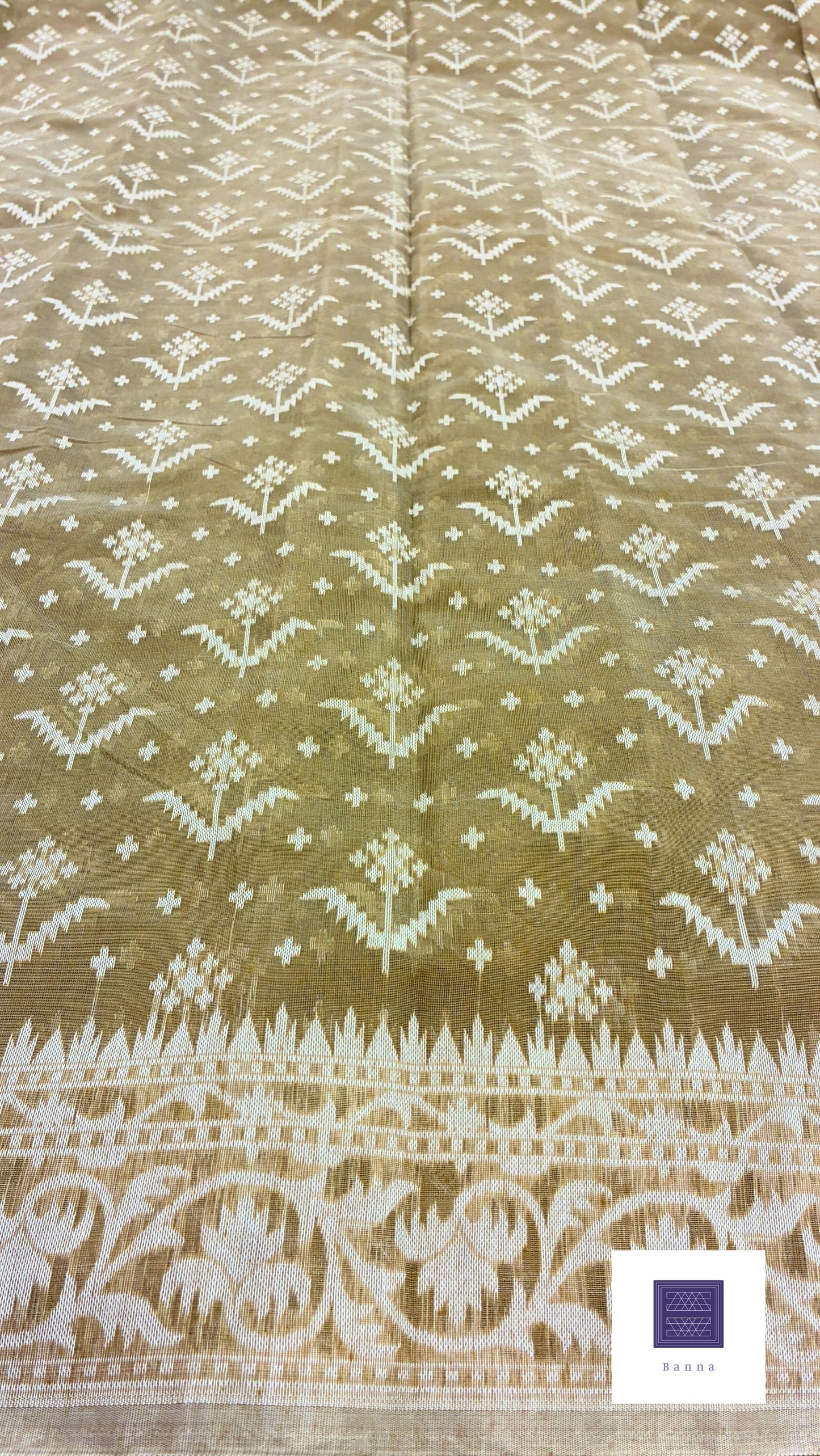 Jamdhani Cotton Saree with Silk thread work (Resham) - Khaki