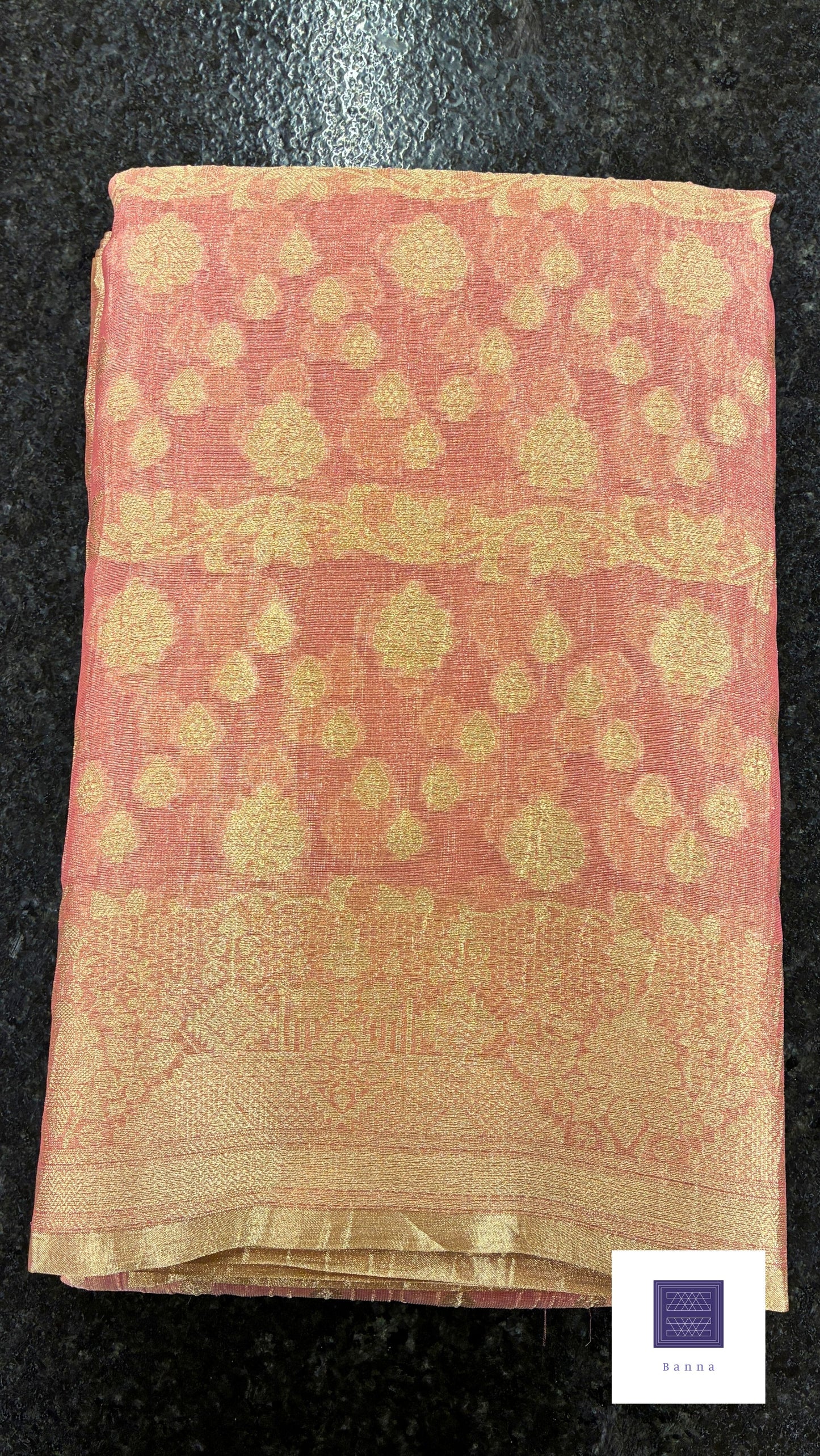 Banarasi Crush Tissue Saree - Peach