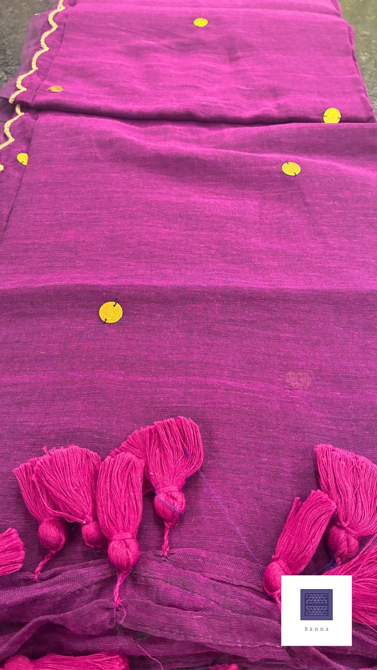 Pure Mul Cotton Saree with Gold embellishment and scallop border - Dark Purple