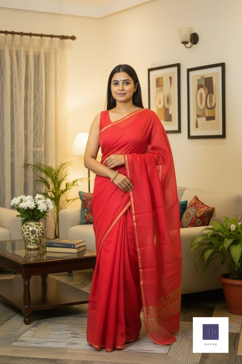 Pure Chanderi Cotton handloom saree - Red