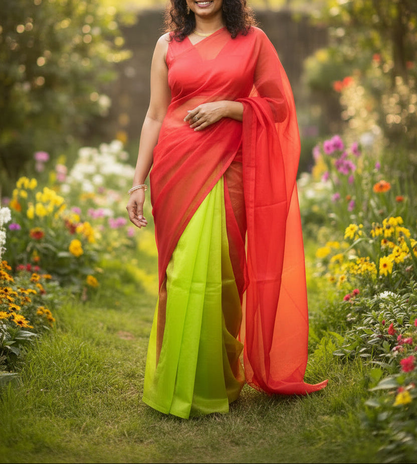 Flamingo Flower - Banna's signature organza saree