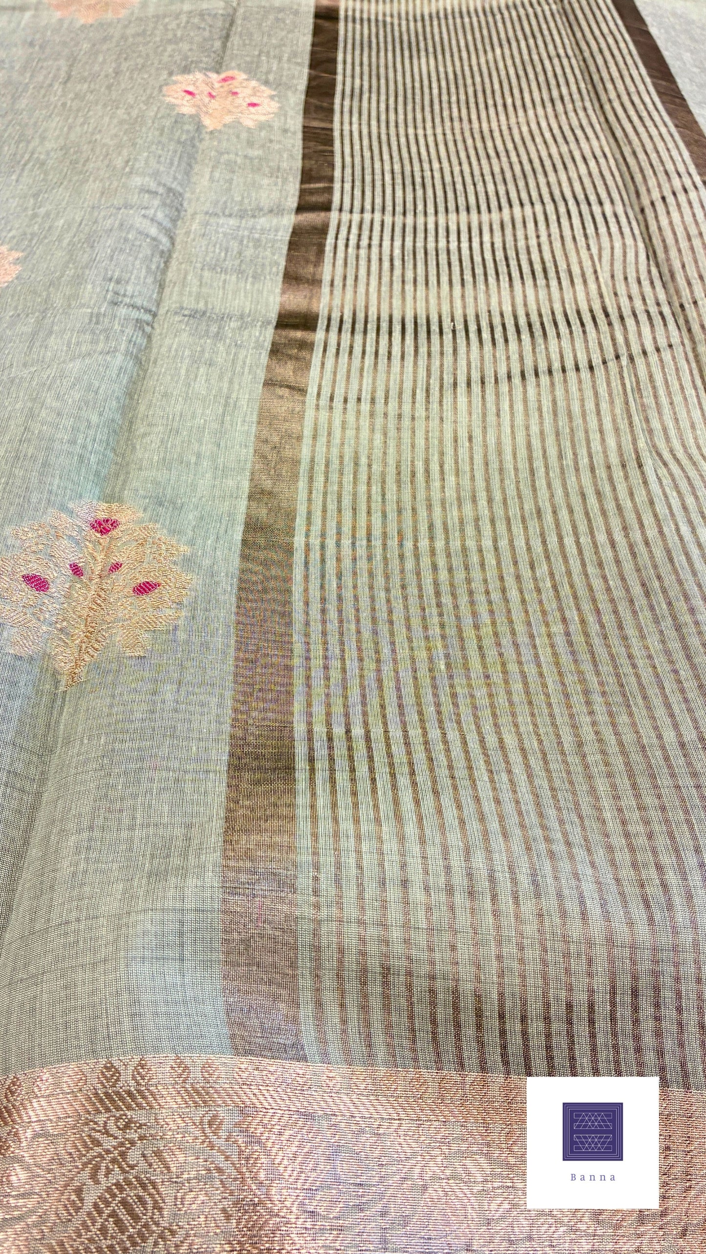 Silk Cotton with Meenakari thread work - Light Green