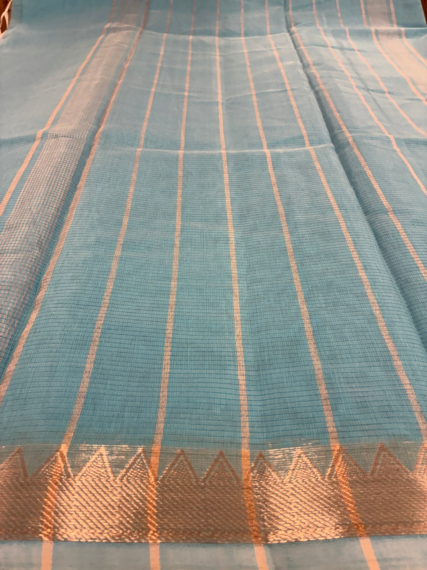 Cotton Saree temple border - Sky blue