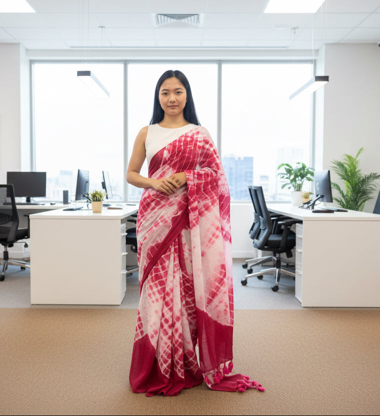 Soft Mul Cotton saree - White and Pink