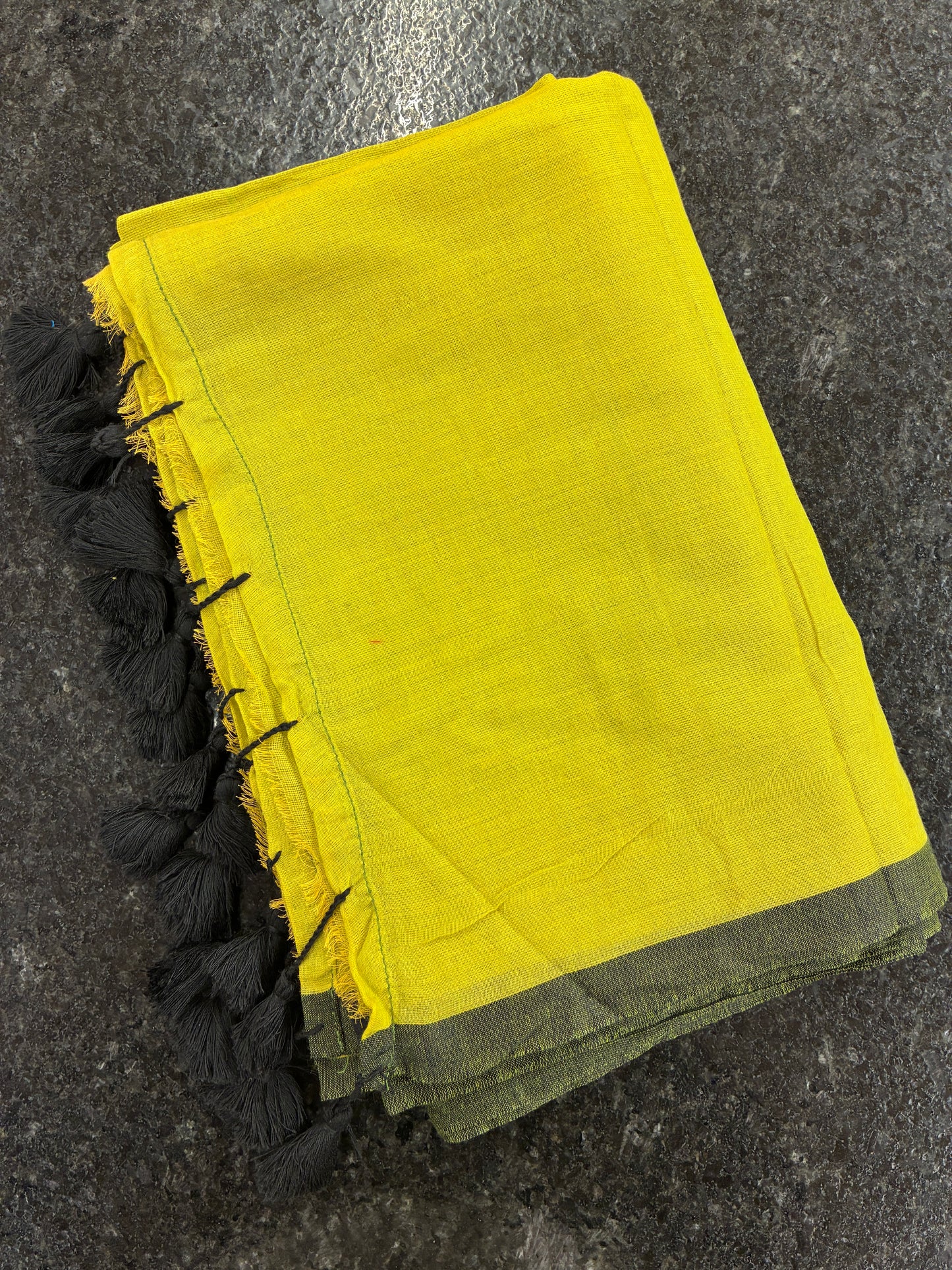 Soft Mul Cotton saree - Mustard Greenish Yellow and black border
