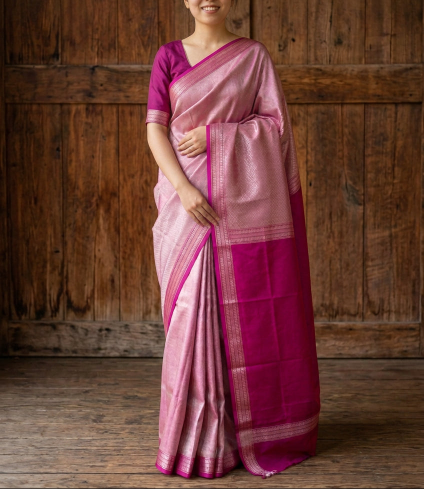 Handloom Rich Katan Silk saree - Pink