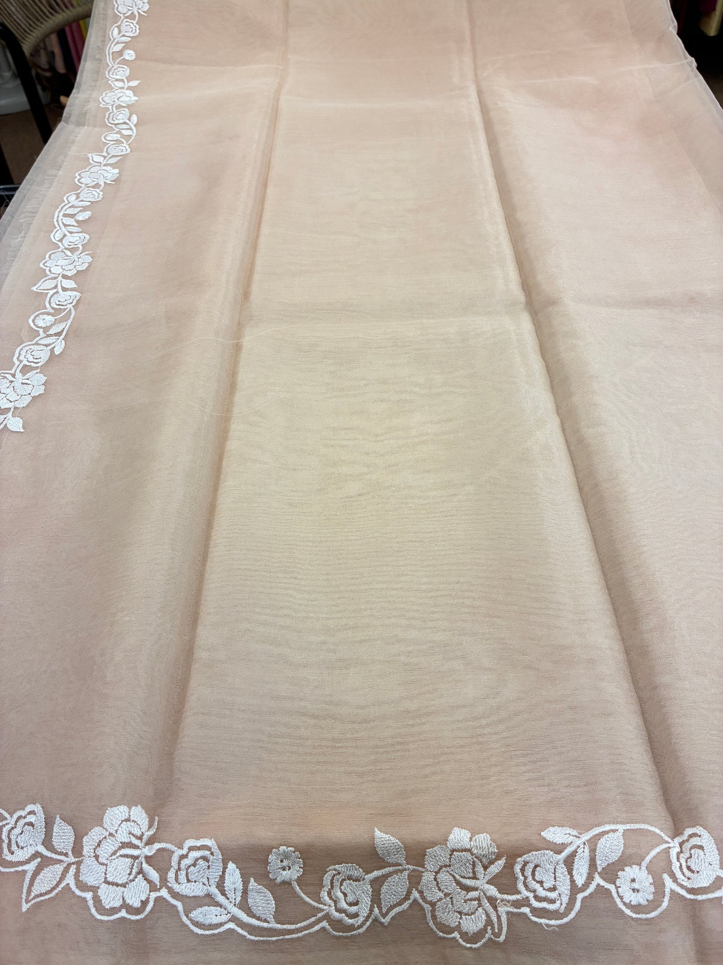 Peach simple rose organza saree