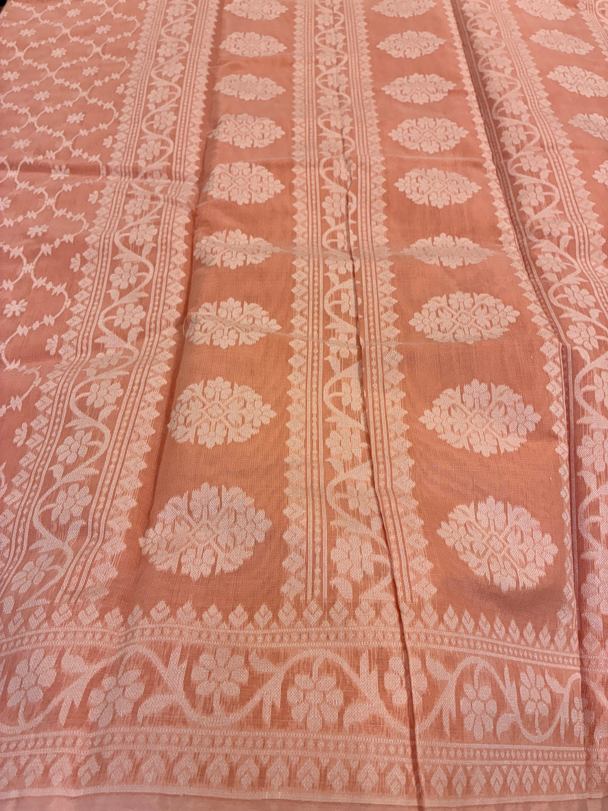 Jamdhani Cotton Saree with Silk thread work (Resham) - Peach