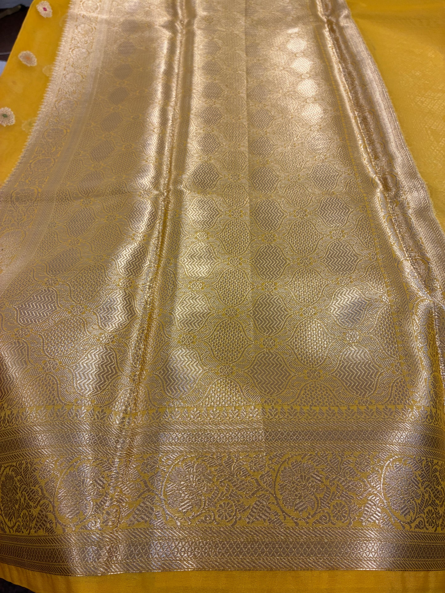 Organza Meena butta saree - Yellow