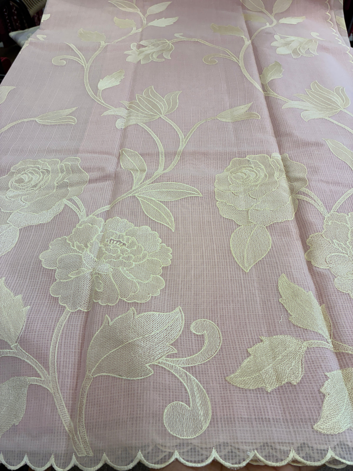 Soft Kota embroidery saree - Peachish Pink