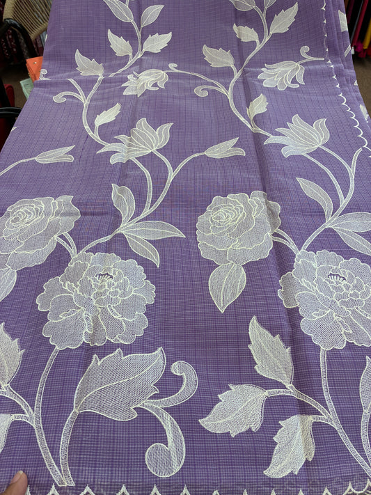 Soft Kota embroidery saree - Dark Lavender