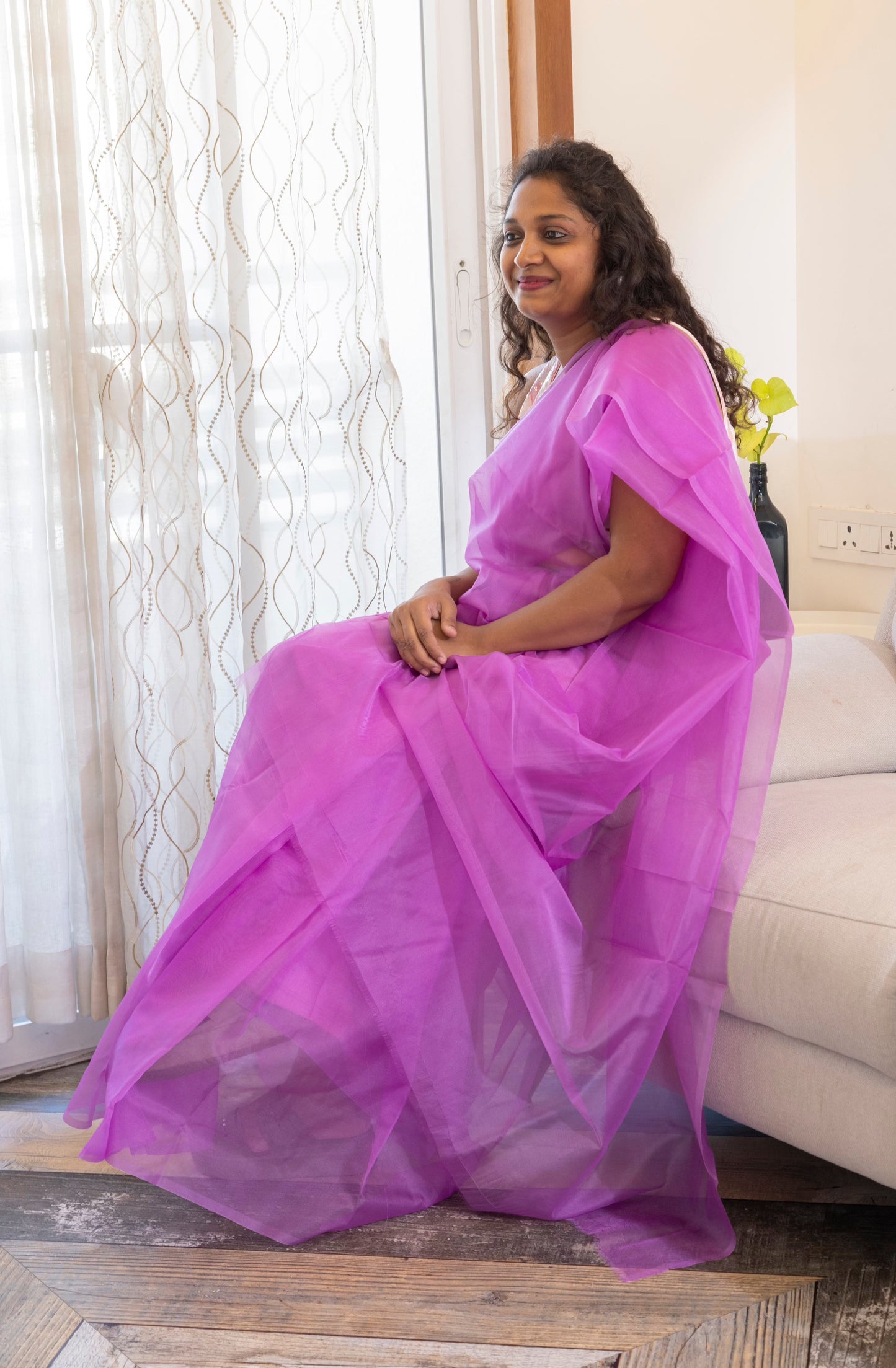 Creativity in purple - Organza saree