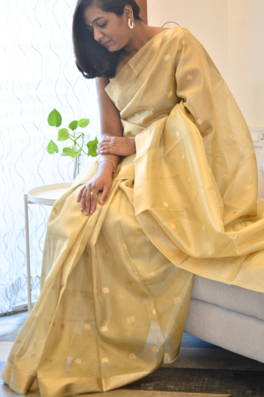 Banna’s Tissue saree - Gold and Beige