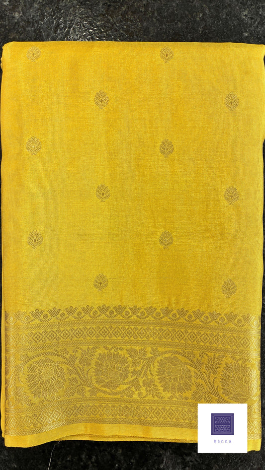 Tissue Silk woven traditional Banarasi saree - Yellow