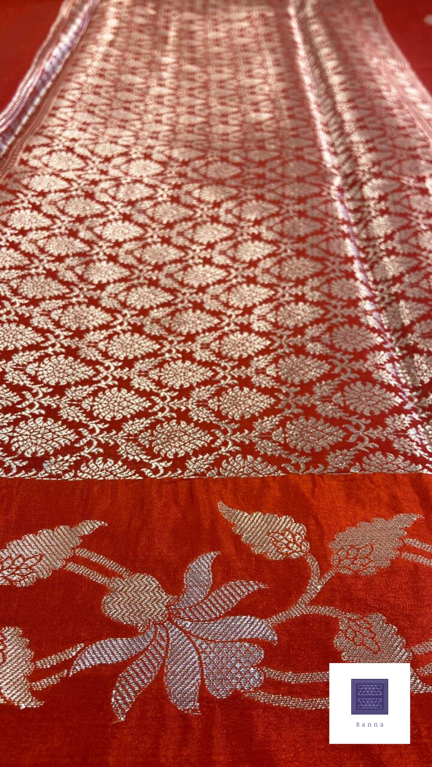 Raw Mango Semi silk saree - Red Floral and Dual Buttis