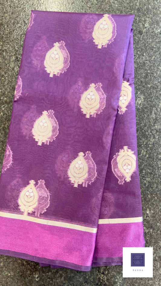 Traditional Banarasi Weaving in Organza - Dark Purple