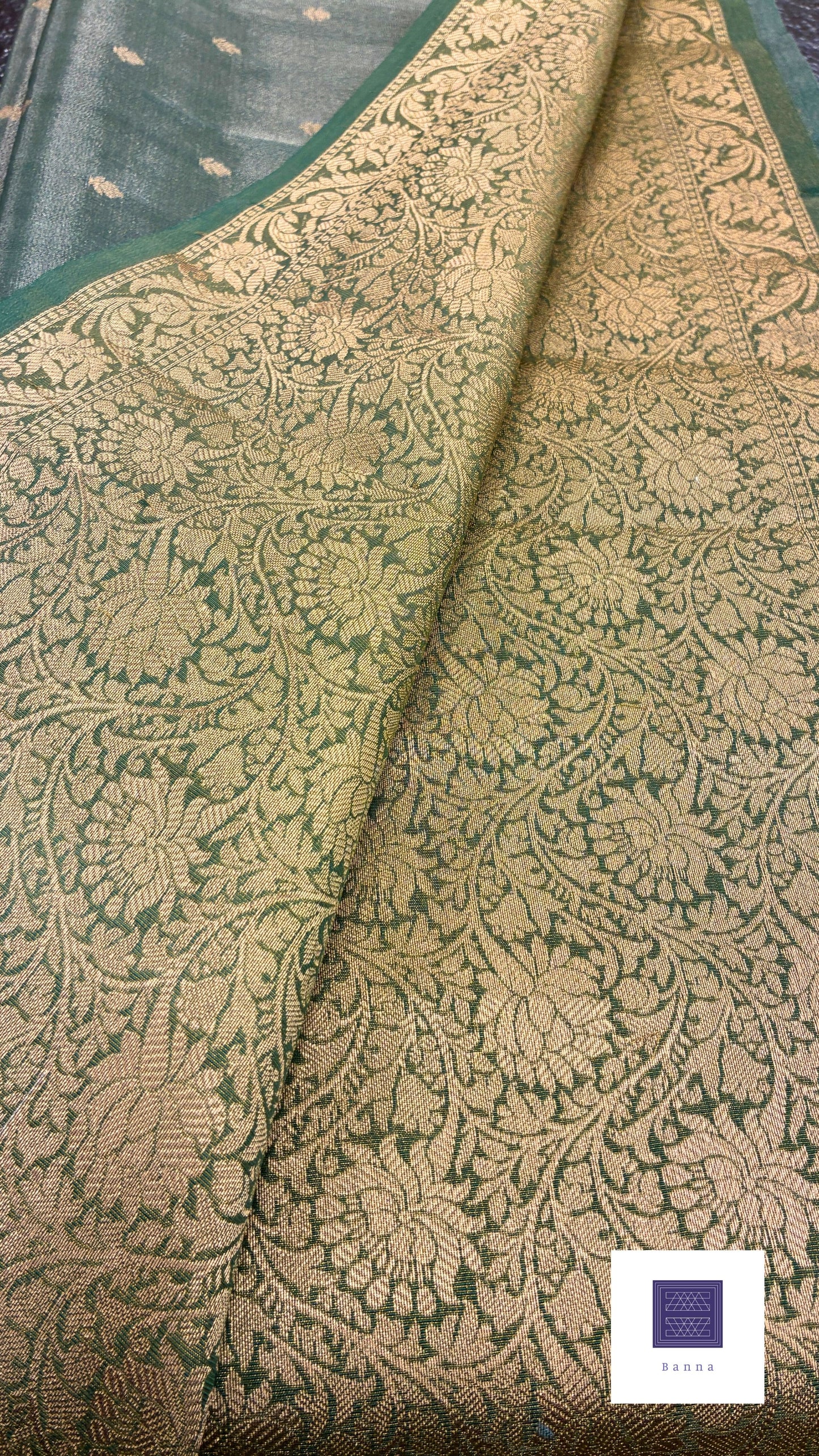 Tissue Silk woven traditional Banarasi saree - Olive Green