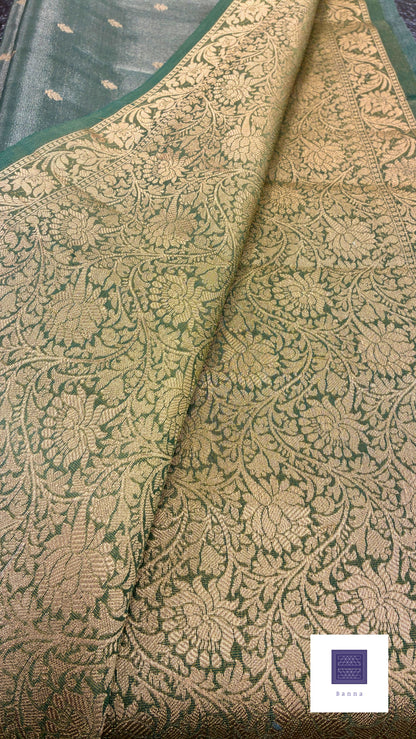 Tissue Silk woven traditional Banarasi saree - Olive Green