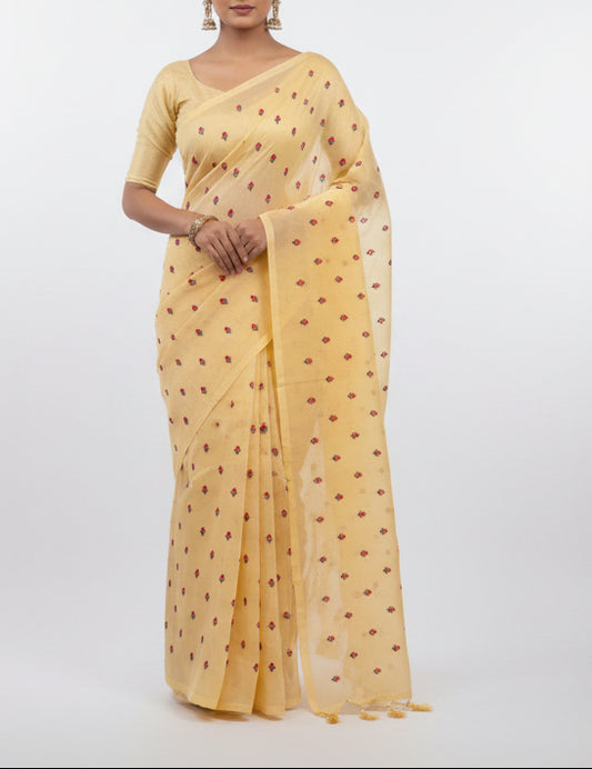 Banna's signature pure cotton saree - Light yellow