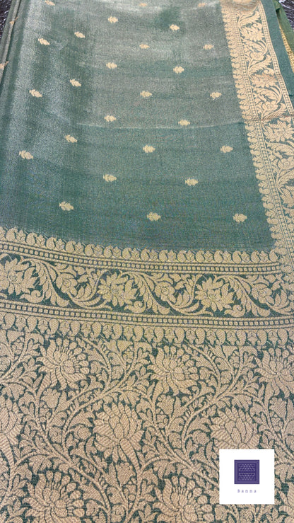 Tissue Silk woven traditional Banarasi saree - Olive Green