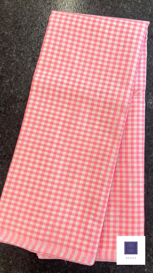 Cotton Tissue Checkered Saree - Pink and Silver