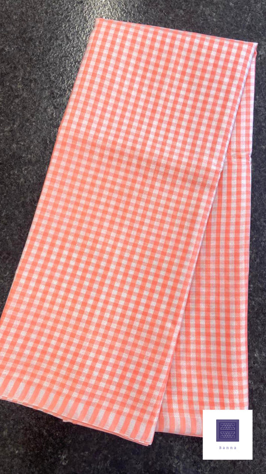 Cotton Tissue Checkered Saree - Peach and Silver