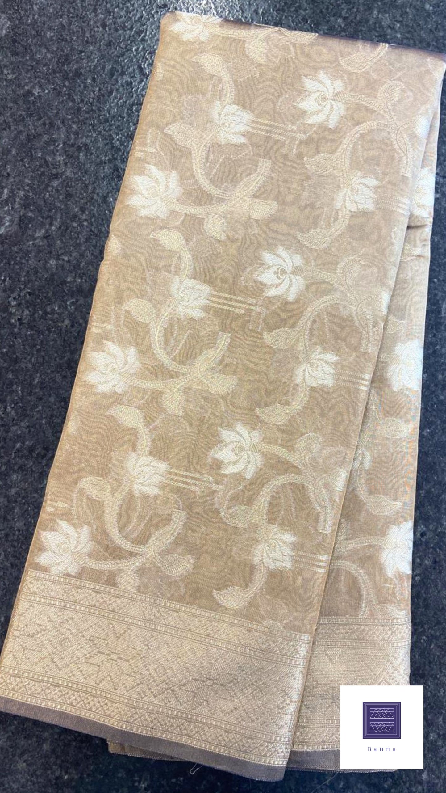 Grandeur Tissue Saree - Brown, Gold and Silver