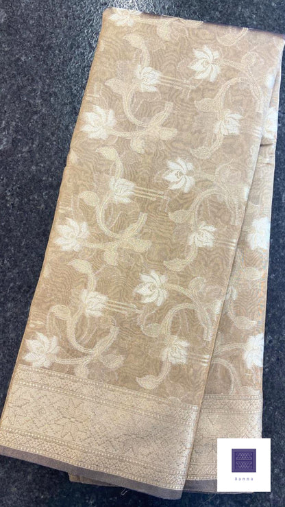 Grandeur Tissue Saree - Brown, Gold and Silver